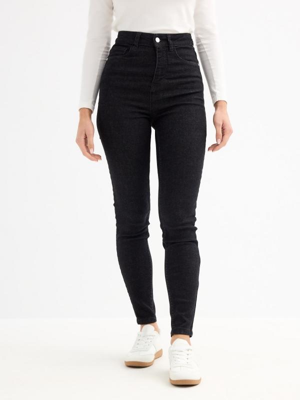 In Side Jeans Skinny Tiro Alto Negro