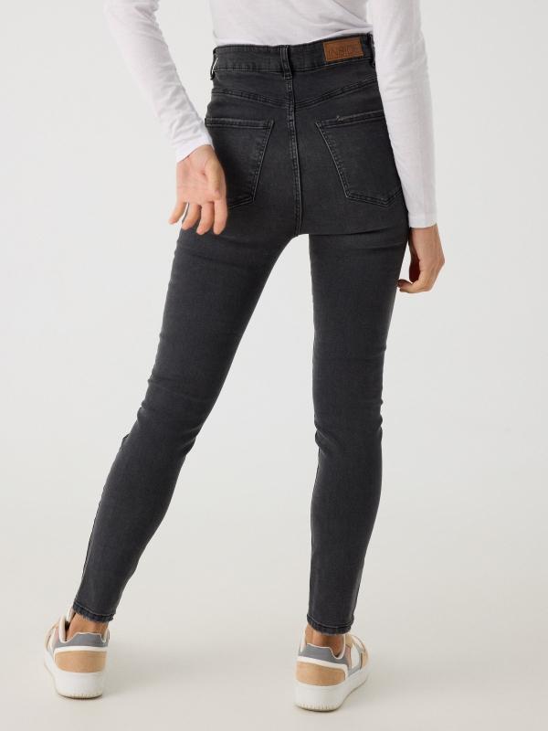In Side Jeans Skinny Tiro Alto Negro Efecto Lavado