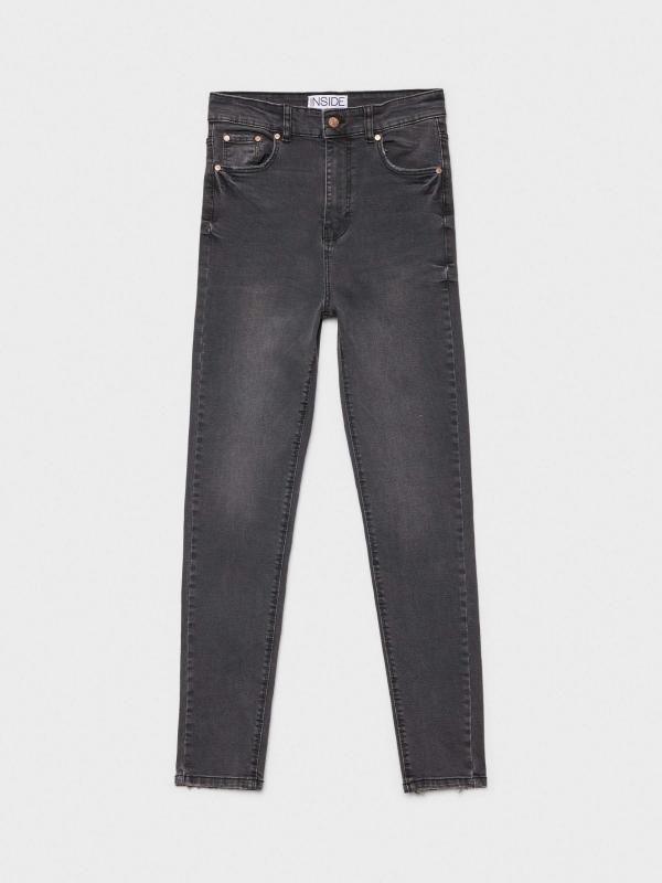 In Side Jeans Skinny Tiro Alto Negro Efecto Lavado
