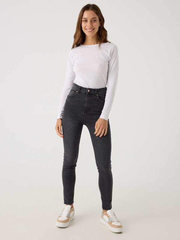 In side Jeans skinny tiro alto negro efecto lavado