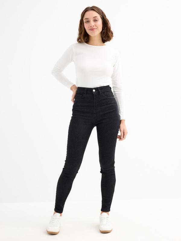 In side Jeans skinny tiro alto negro