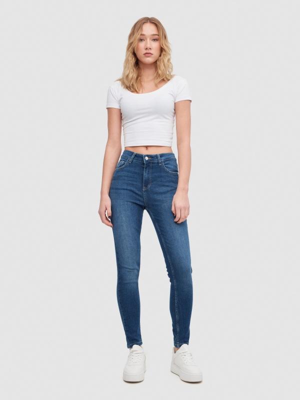 In side Jeans skinny tiro medio desgastados