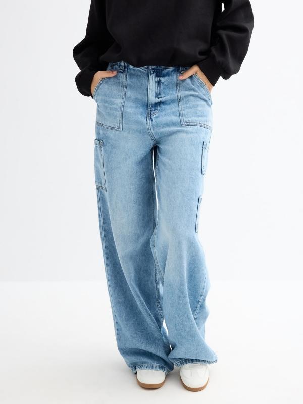 In Side Jeans Wide Leg Carpenter Azul