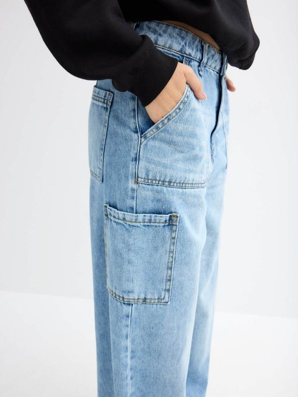 In Side Jeans Wide Leg Carpenter Azul