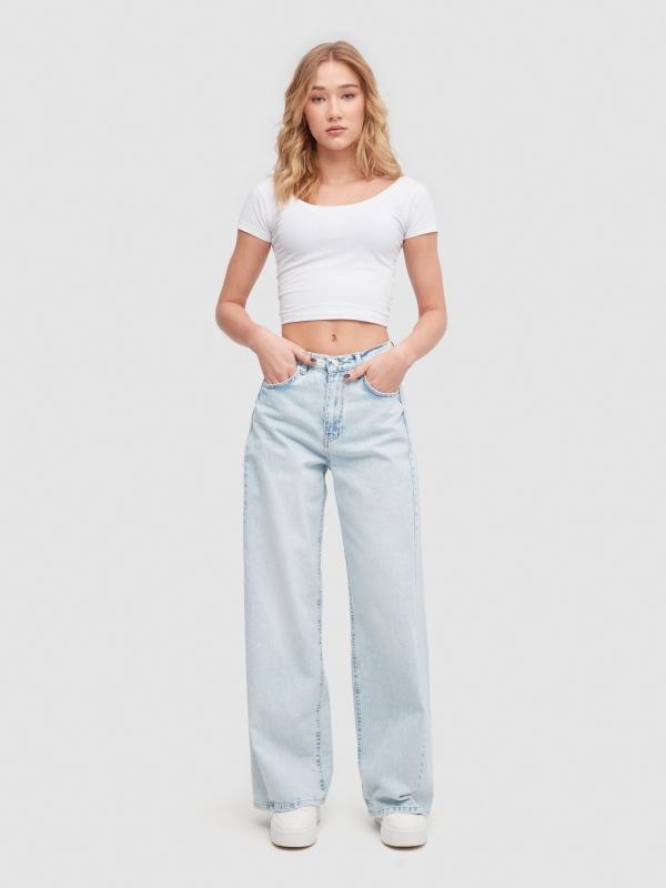 In side Jeans wide leg costura