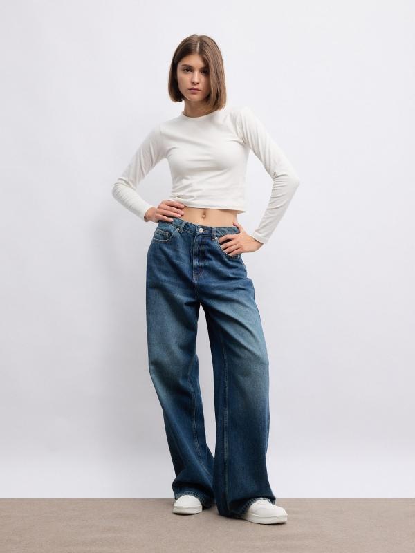 In side Jeans Wide Leg de tiro alto