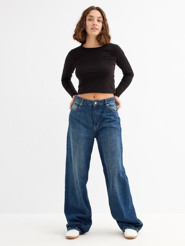 In side Jeans Wide Leg de tiro alto