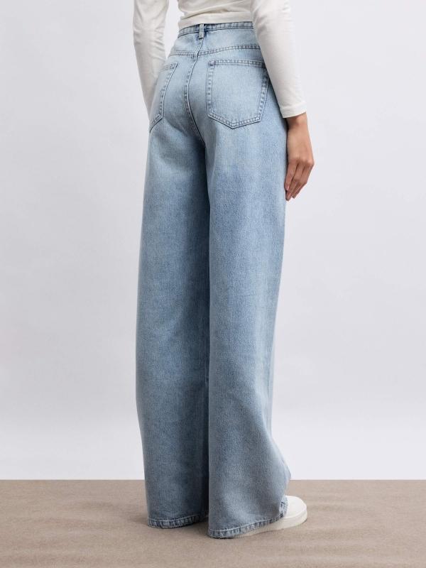In Side Jeans Wide Leg Tiro Alto Azul Claro