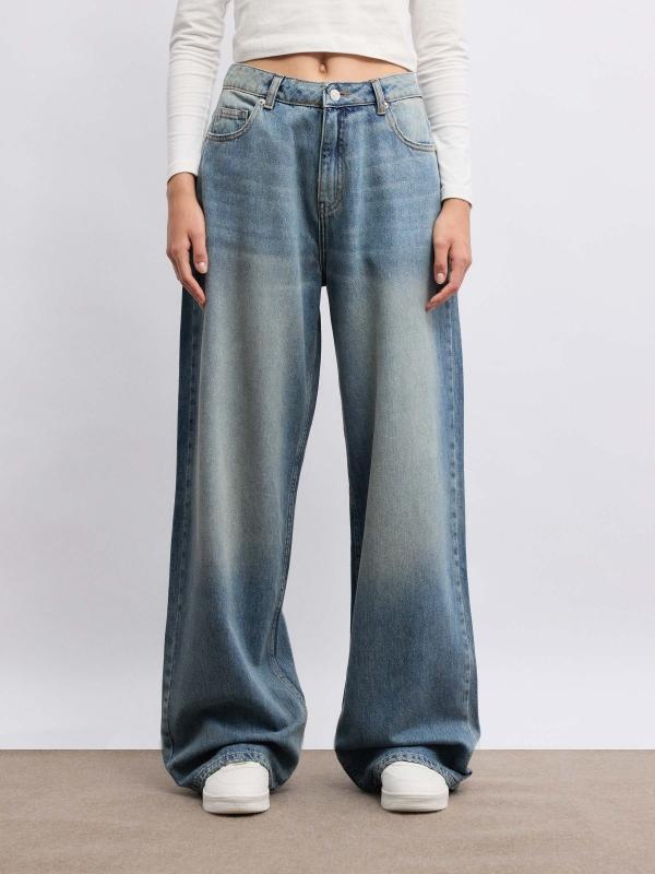 In Side Jeans Wide Leg Tiro Alto Azul Lavado
