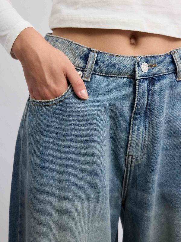 In Side Jeans Wide Leg Tiro Alto Azul Lavado