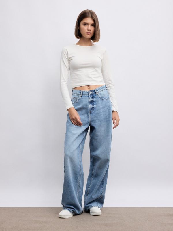 In side Jeans wide leg tiro alto