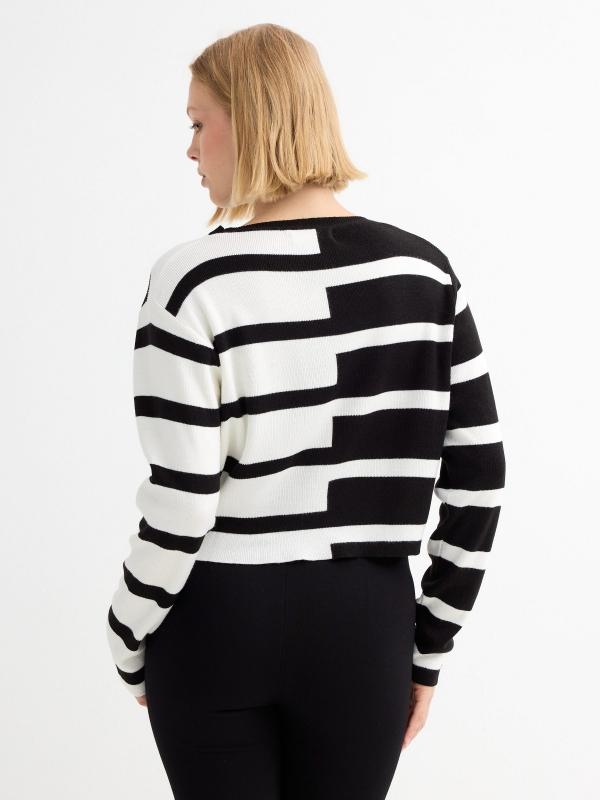 In Side Jersey Crop Punto Rayas Blanco Y Negro