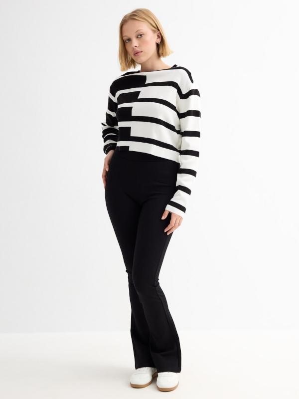 In Side Jersey Crop Punto Rayas Blanco Y Negro