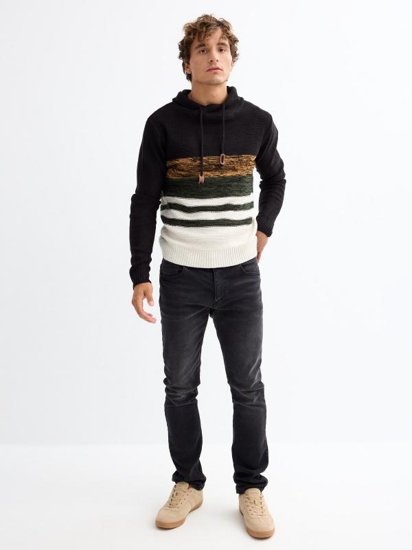 In Side Jersey Cuello Chimenea Rayas Jaspeado