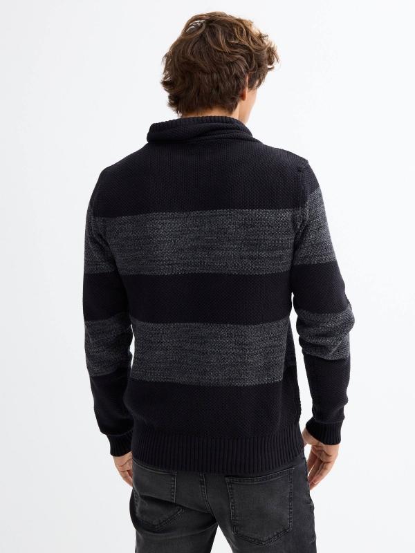 In Side Jersey Cuello Chimenea Rayas Negro