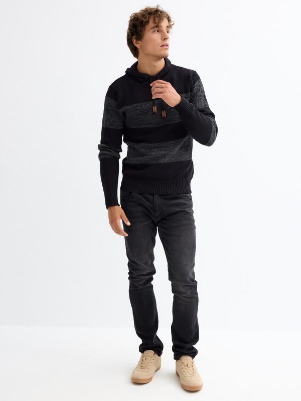 In Side Jersey Cuello Chimenea Rayas Negro