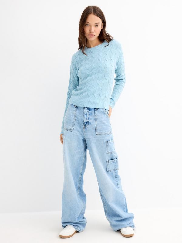 In Side Jersey Slim Trenzado Azul