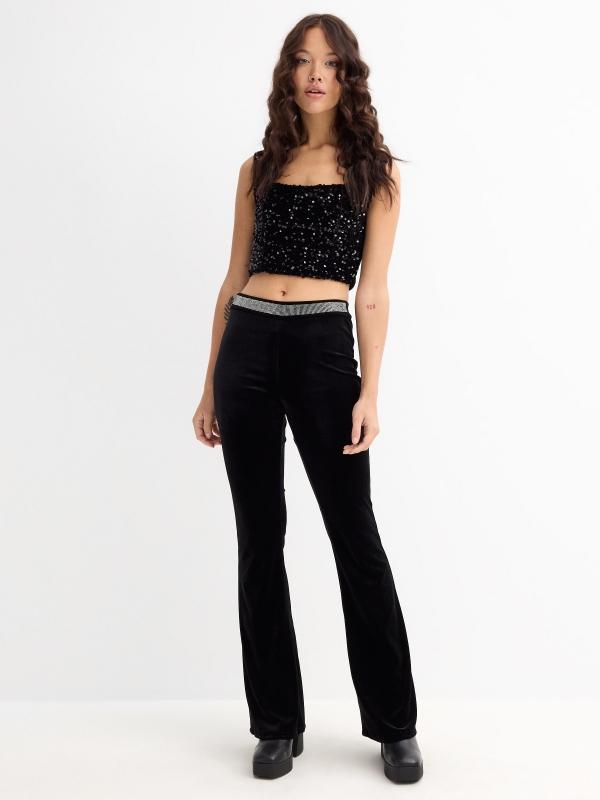 In side Legging flare terciopelo negro
