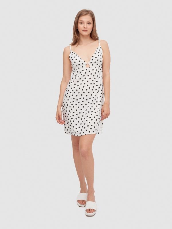 In Side Minivestido Con Topos Y Tirantes