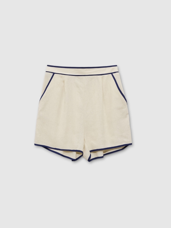 In Side Pantalón Corto Fluido Lino Contraste