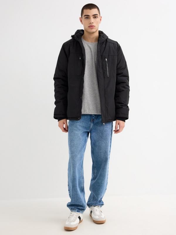 In Side Parka Negra Capucha