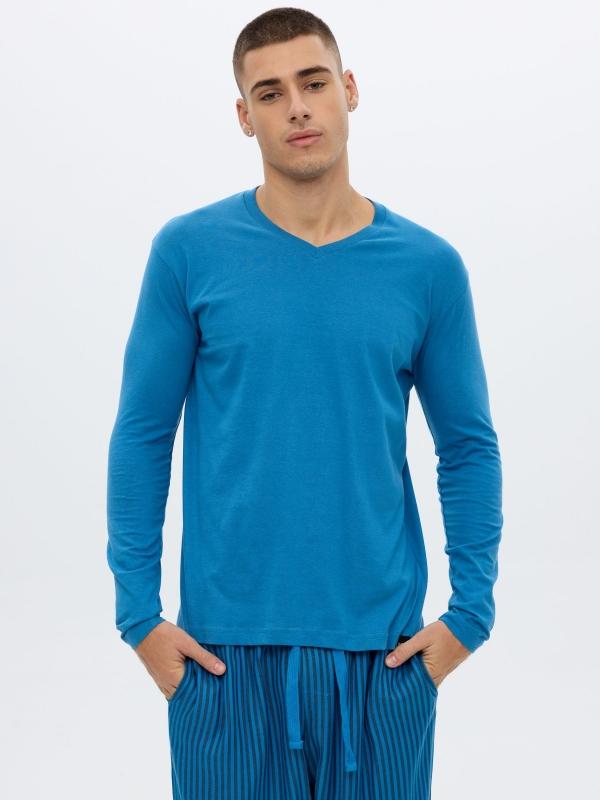 In Side Pijama Azul Pantalón Rayas