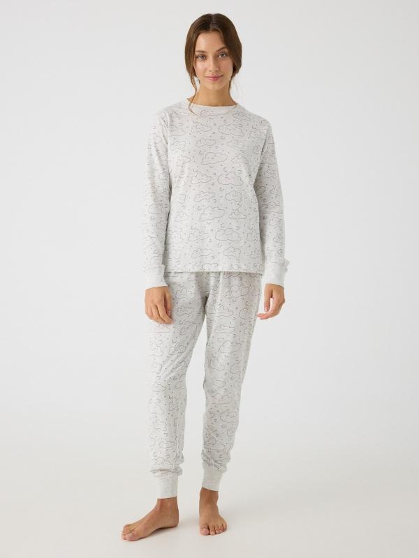 In side Pijama gris nubes