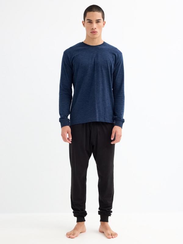 In Side Pijama Manga Larga Azul Jaspeado