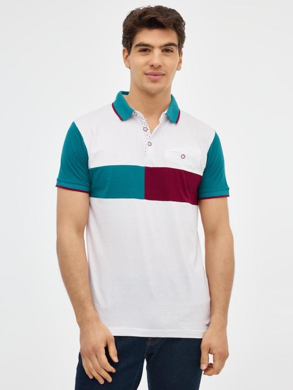 In side Polo blanco color block