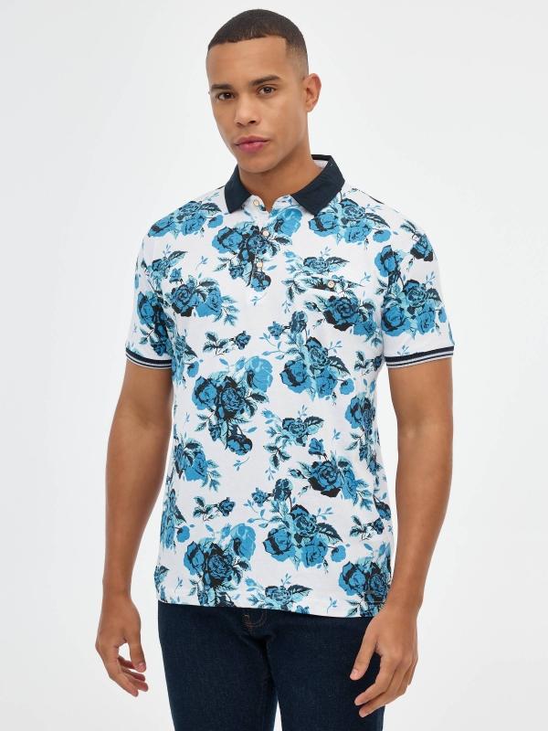 In side Polo print rosas azules