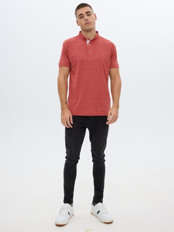 In Side Polo Textura Cuello Mao