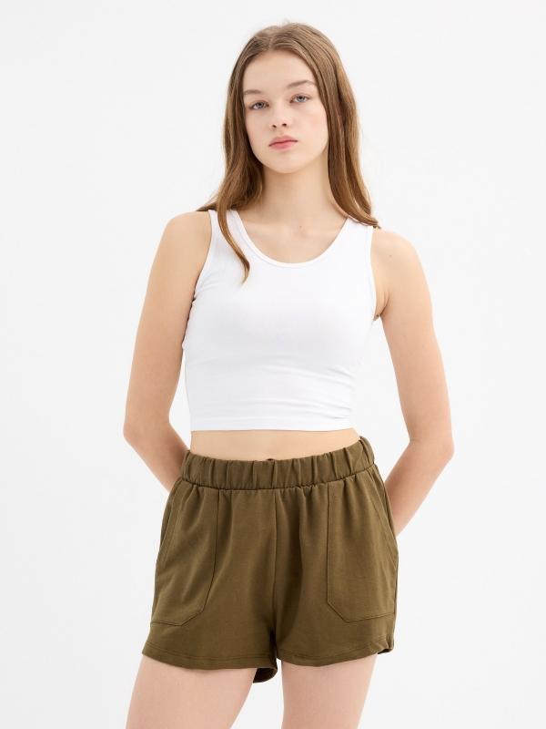 In side Short cintura elástica bolsillos