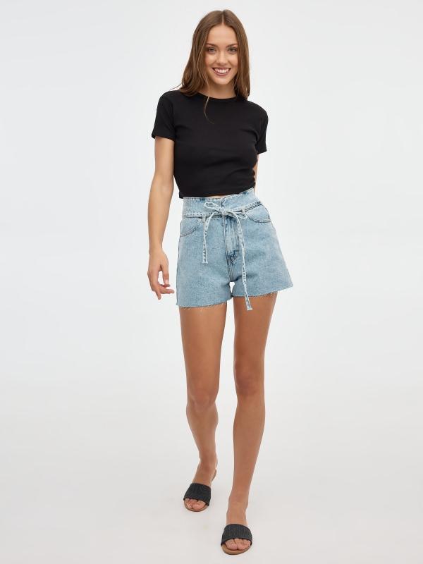 In Side Short Con Cinturon Denim