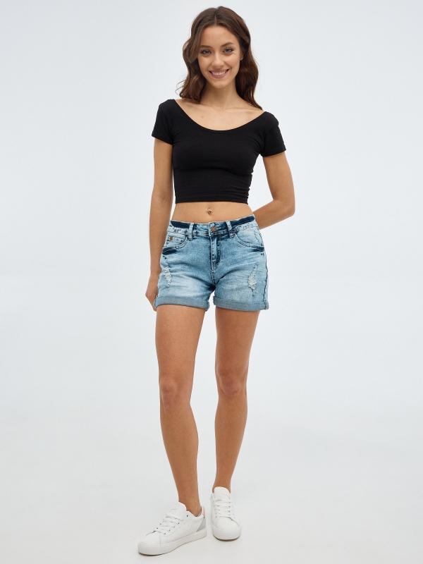 In Side Short Denim Azul Desgastado
