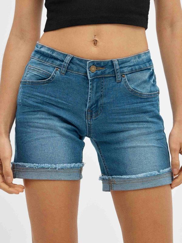 In Side Short Denim Bajo Desflecado Vuelta