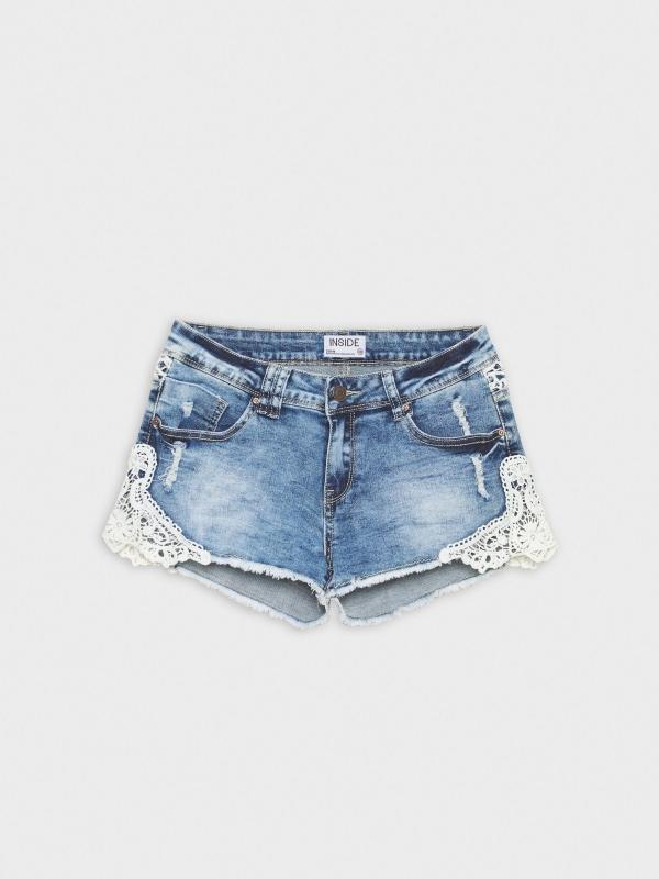 In Side Short Denim Desgastado Crochet