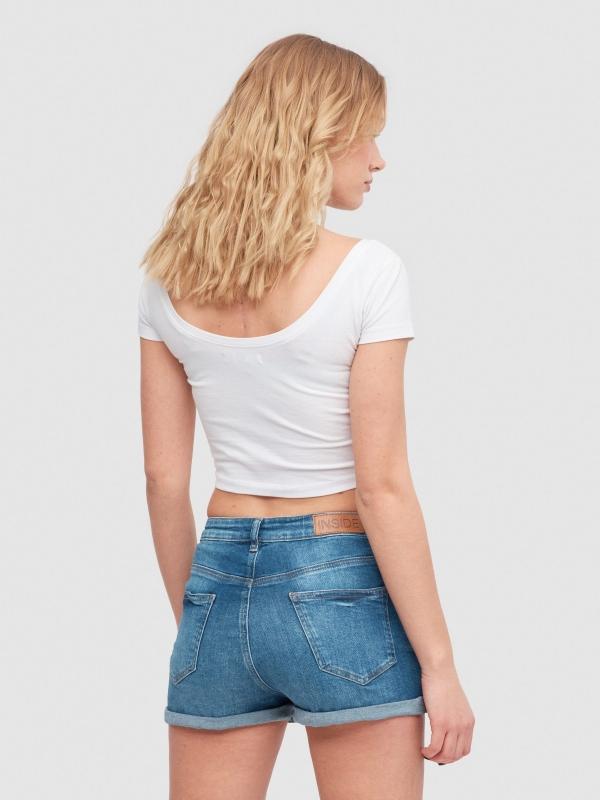 In Side Shorts Denim Tiro Alto