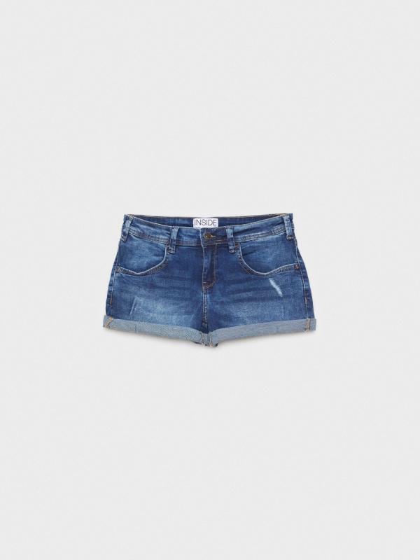In Side Shorts Denim Tiro Bajo Azul Lavado