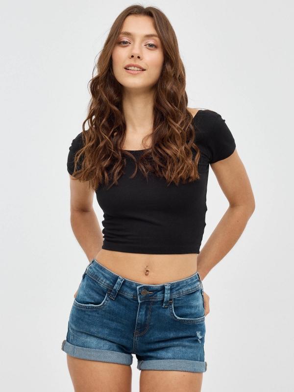 In side Shorts denim tiro bajo azul lavado