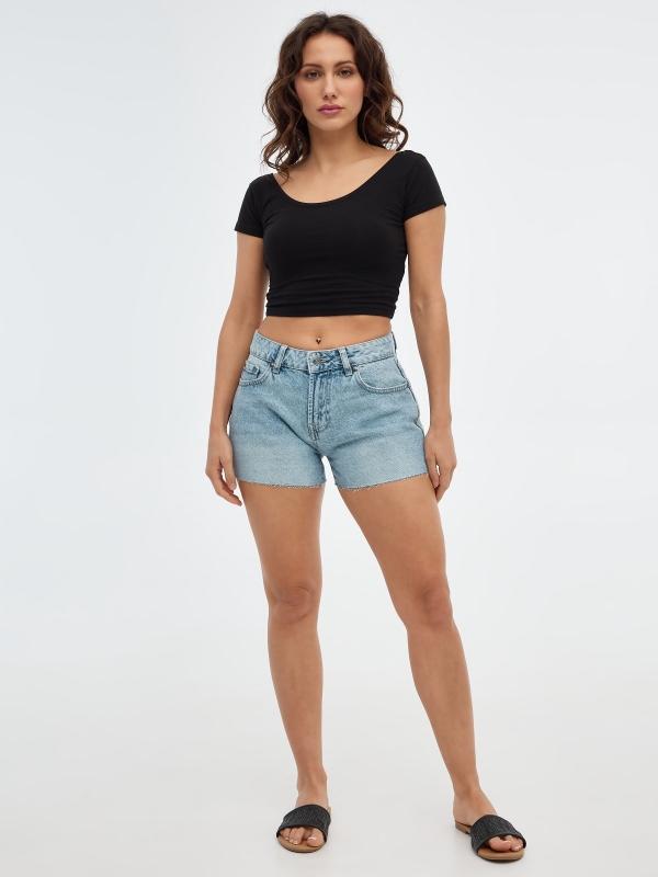 In Side Shorts Denim Tiro Medio