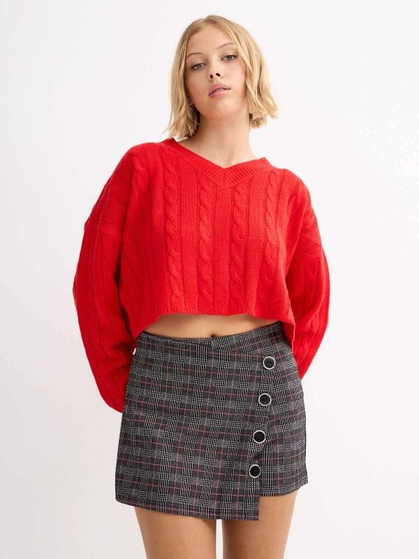 In Side Skort De Cuadros Con Botones