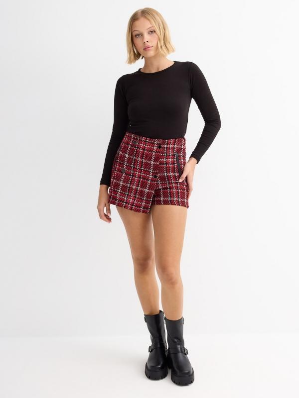 In Side Skort Tweed Con Botones