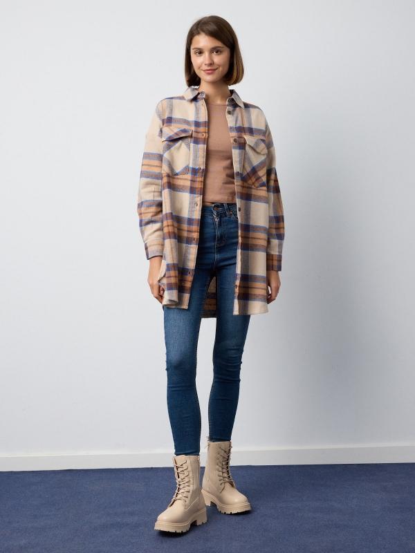 In Side Sobrecamisa De Cuadros Camel Y Azul