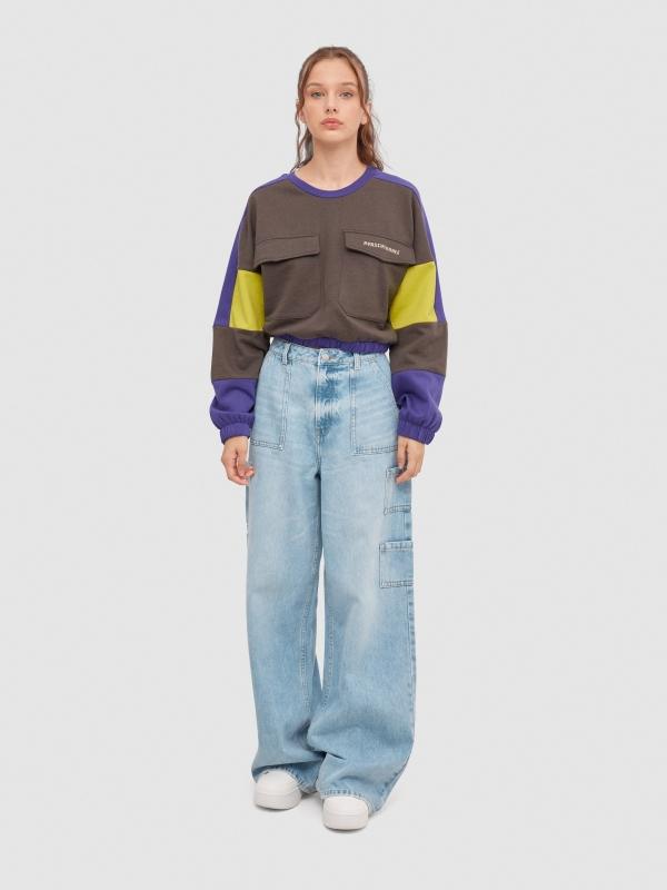 In Side Sudadera Crop Con Bolsillos