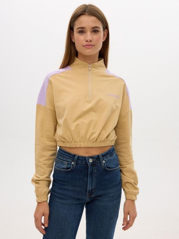 In side Sudadera crop con cremallera