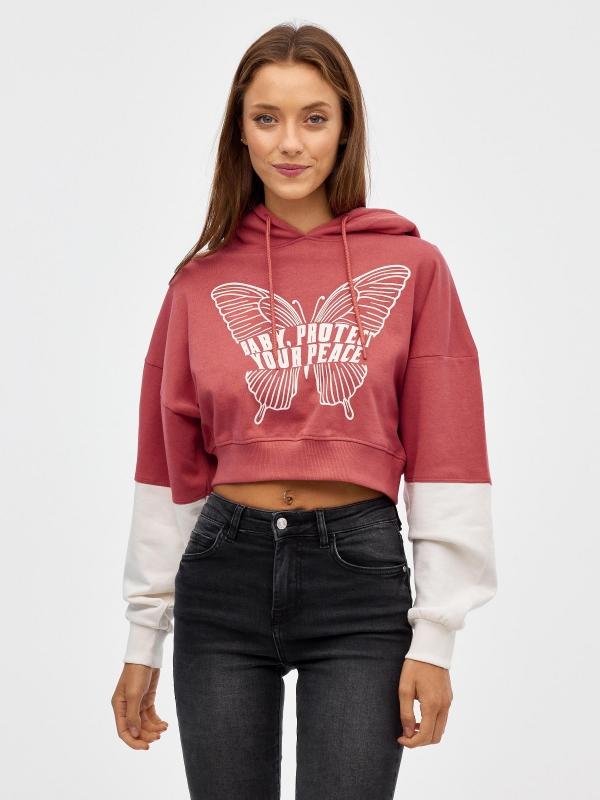 In side Sudadera crop print mariposa