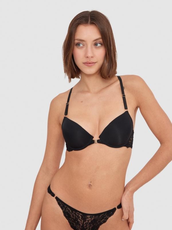 In Side Sujetador Cruzado Encjae Negro