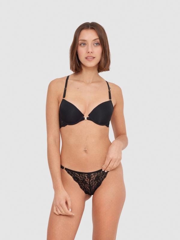 In side Sujetador cruzado encjae negro