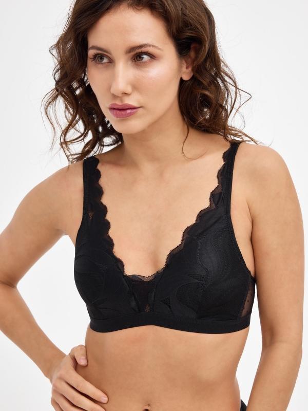 In Side Sujetador Encaje Negro Con Puntillas