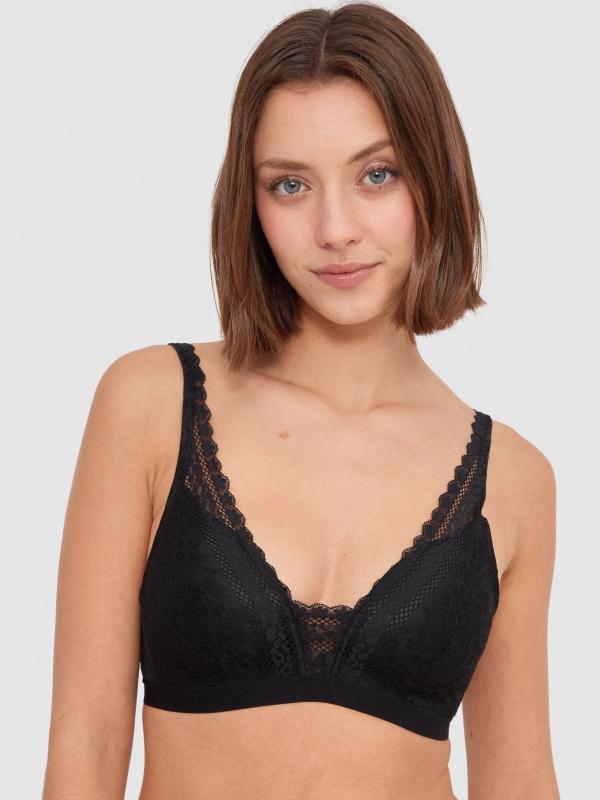 In Side Sujetador Negro Clásico De Encaje